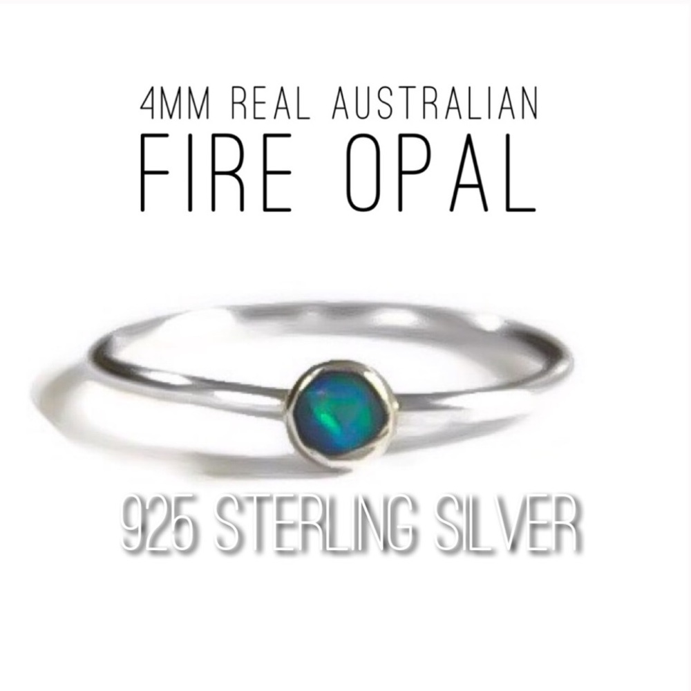 𝟯 𝗣𝗔𝗖𝗞 925 Sterling Silver Blue Fire Opal Bezel Set Gemstone Solitaire Ring